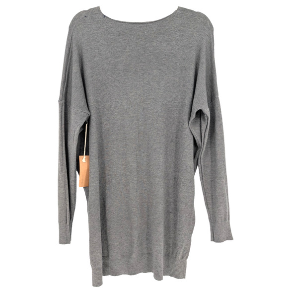 Dreamers Gray V Neck Womens Lagenlook Minimalist Asymmetrical Hem Sweater M/L - Picture 5 of 11